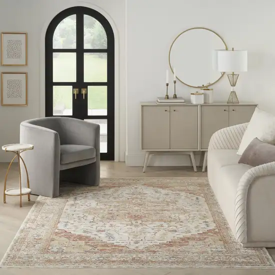 Rust And Ivory Oriental Distressed Area Rug Photo 4