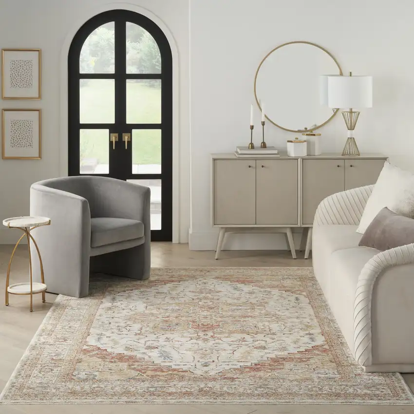 Rust And Ivory Oriental Distressed Area Rug Photo 4