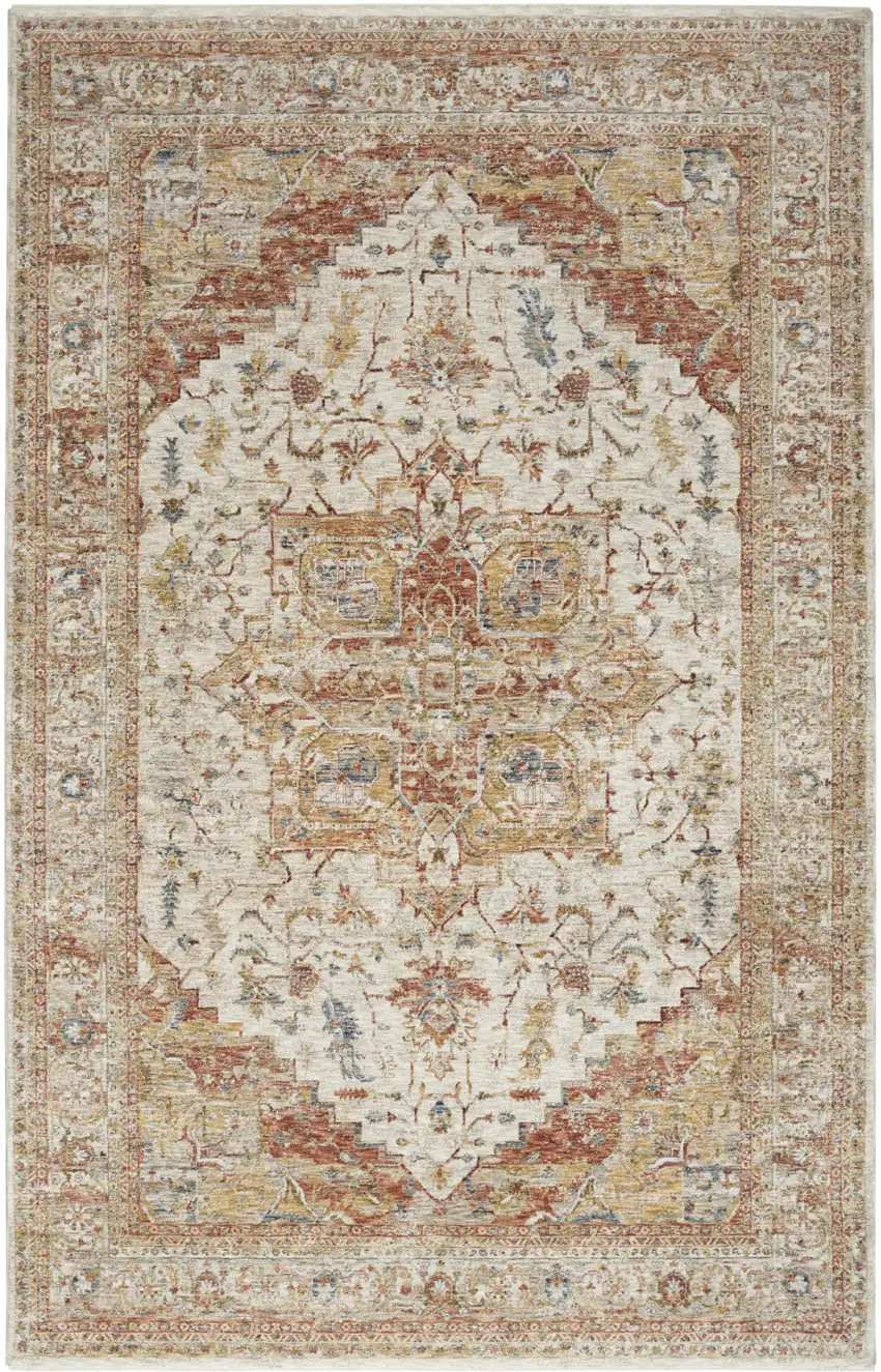 Rust And Ivory Oriental Distressed Area Rug Photo 2