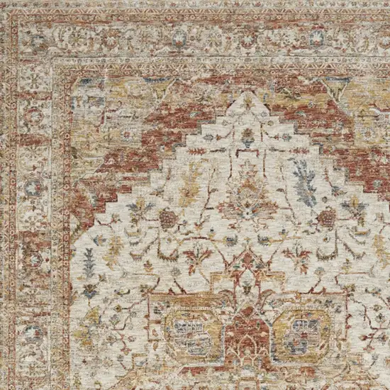 Rust And Ivory Oriental Distressed Area Rug Photo 5