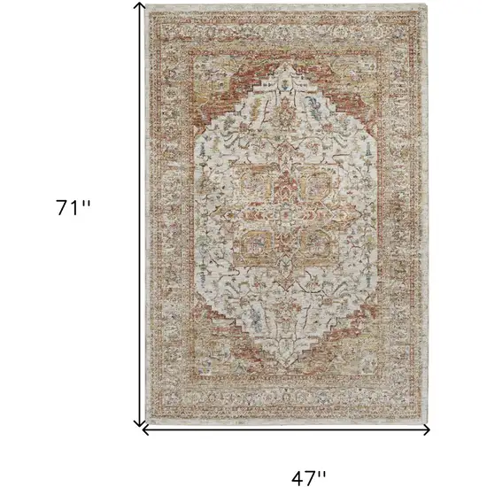 Rust And Ivory Oriental Distressed Area Rug Photo 3