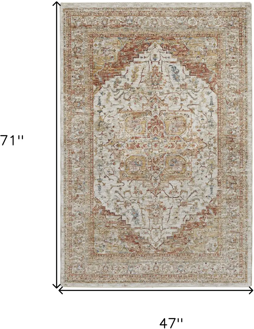 Rust And Ivory Oriental Distressed Area Rug Photo 3