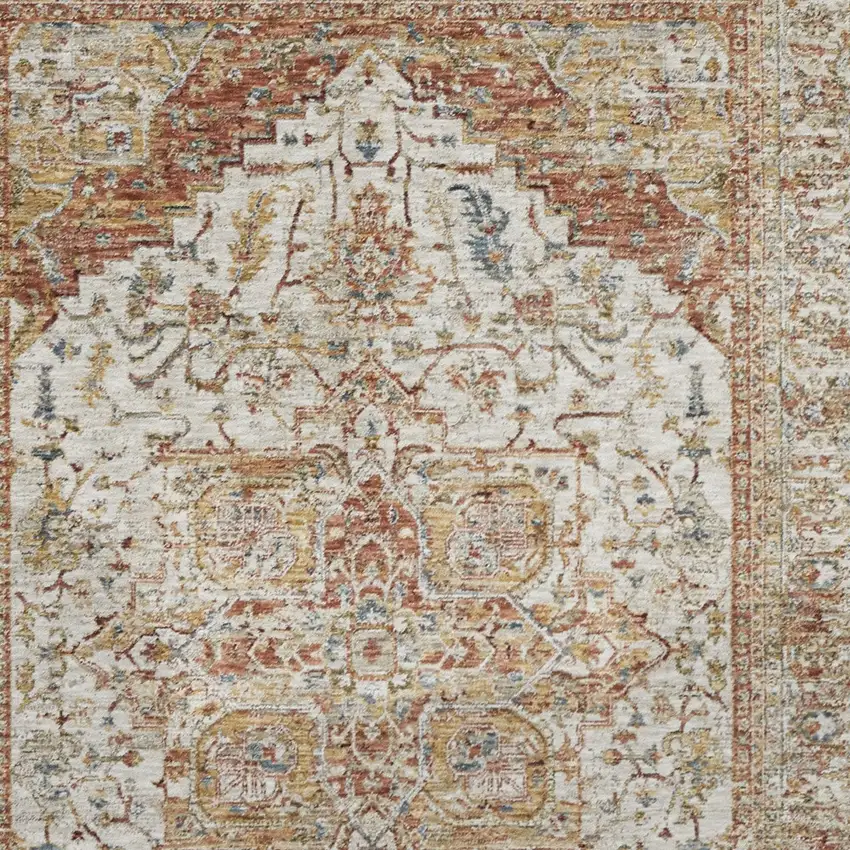Rust And Ivory Oriental Distressed Area Rug Photo 6