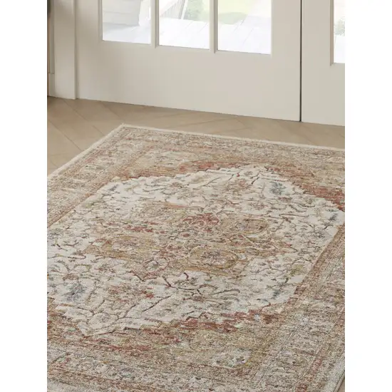 Rust And Ivory Oriental Distressed Area Rug Photo 3