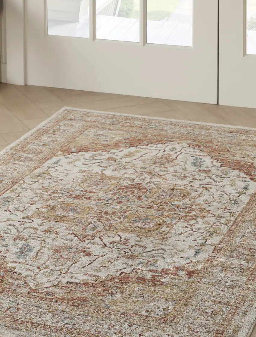 Rust And Ivory Oriental Distressed Area Rug Photo 3