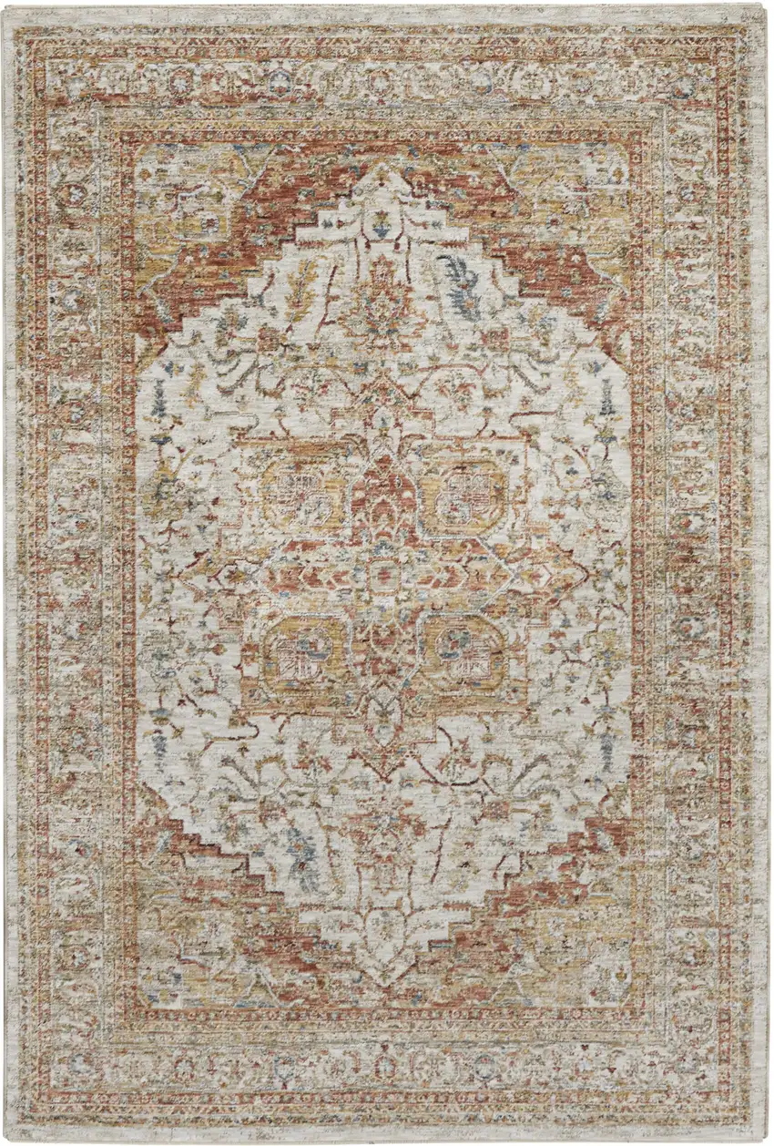 Rust And Ivory Oriental Distressed Area Rug Photo 5