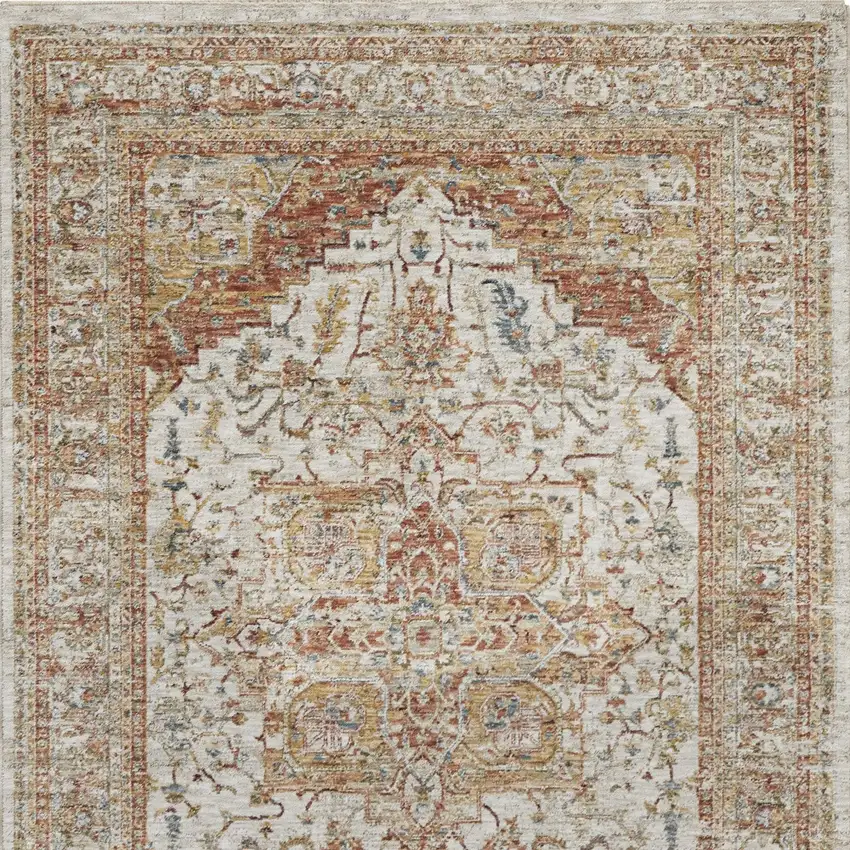 Rust And Ivory Oriental Distressed Area Rug Photo 6