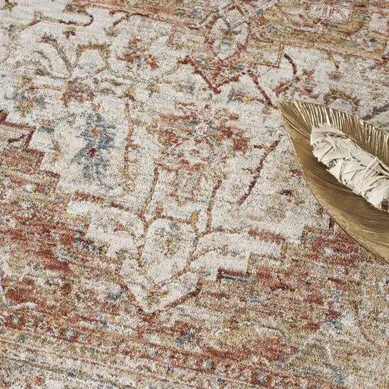 Rust And Ivory Oriental Distressed Area Rug Photo 9