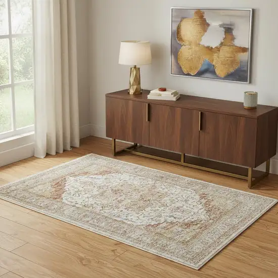 Rust And Ivory Oriental Distressed Area Rug Photo 1