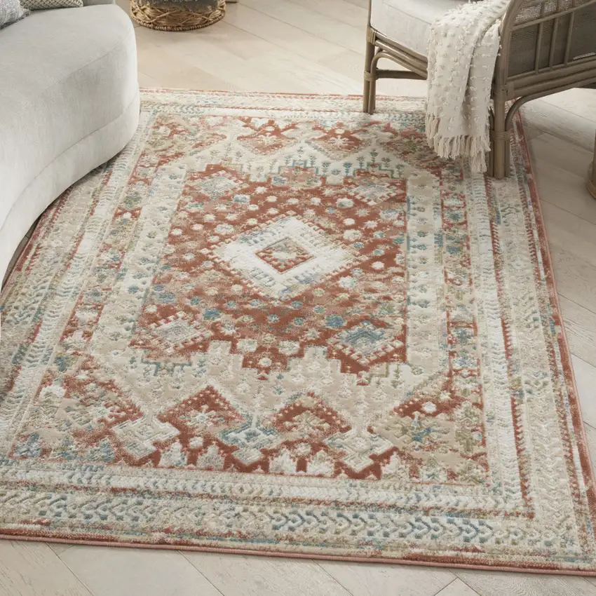 Rust And Ivory Oriental Non Skid Area Rug Photo 3