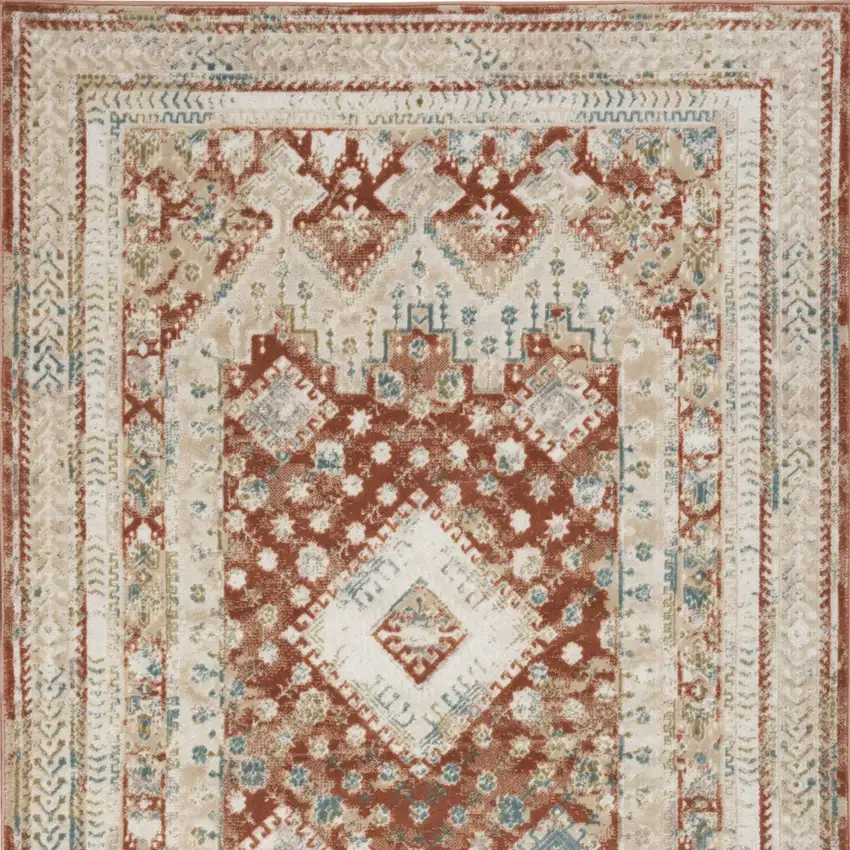 Rust And Ivory Oriental Non Skid Area Rug Photo 6