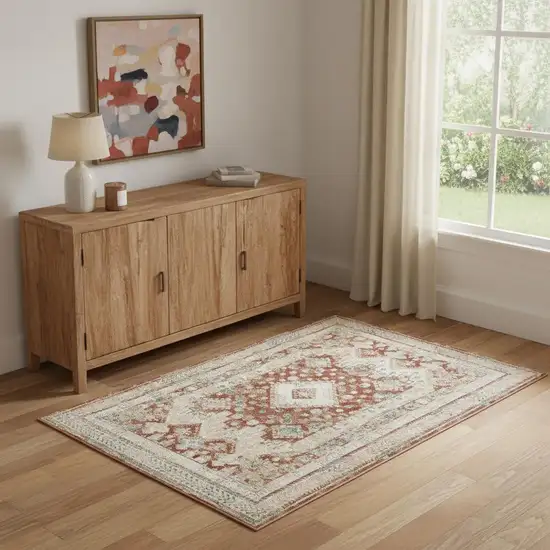 Rust And Ivory Oriental Non Skid Area Rug Photo 1