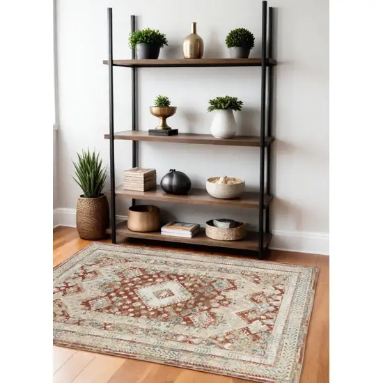 Rust And Ivory Oriental Non Skid Area Rug Photo 1
