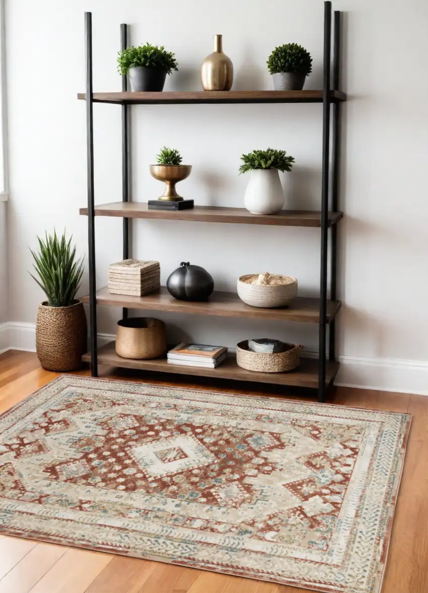 Rust And Ivory Oriental Non Skid Area Rug Photo 1