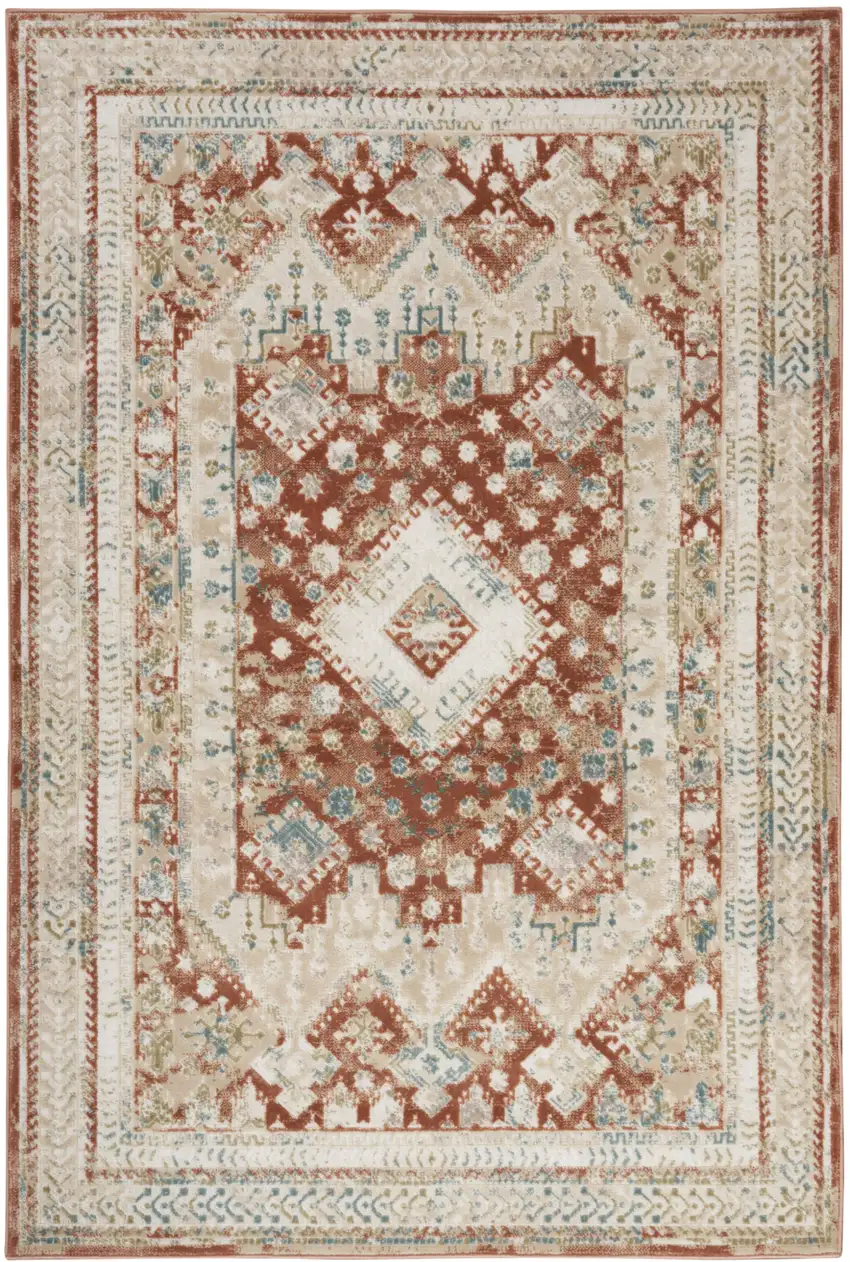 Rust And Ivory Oriental Non Skid Area Rug Photo 7