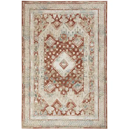 Rust And Ivory Oriental Non Skid Area Rug Photo 5