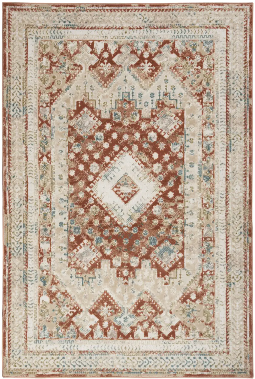 Rust And Ivory Oriental Non Skid Area Rug Photo 5