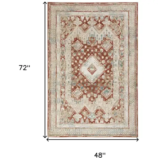 Rust And Ivory Oriental Non Skid Area Rug Photo 3