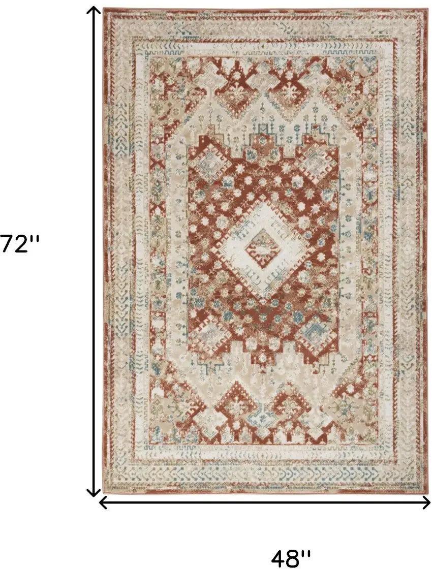 Rust And Ivory Oriental Non Skid Area Rug Photo 3