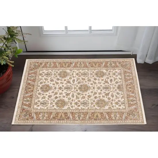 Rust And Ivory Oriental Power Loom Stain Resistant Area Rug With Fringe Photo 1