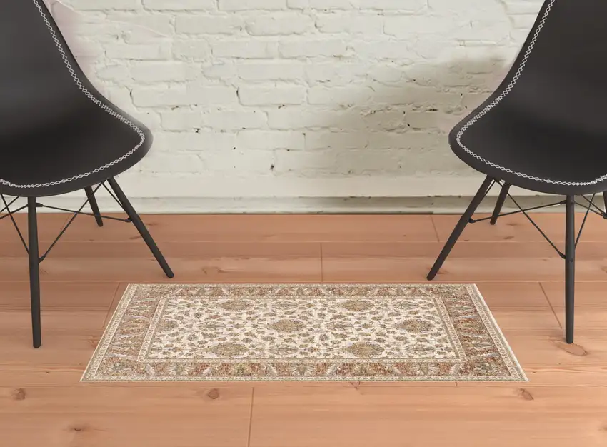 Rust And Ivory Oriental Power Loom Stain Resistant Area Rug With Fringe Photo 2