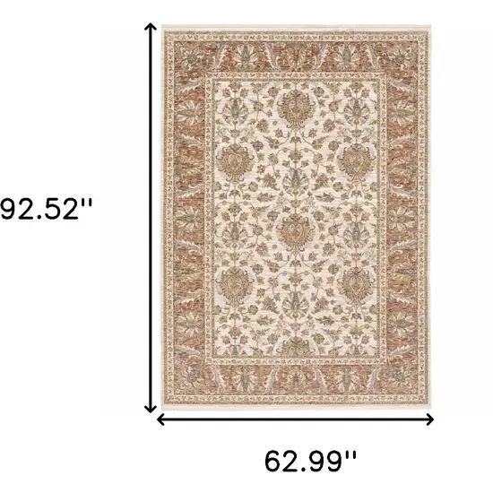 Rust And Ivory Oriental Power Loom Stain Resistant Area Rug With Fringe Photo 3