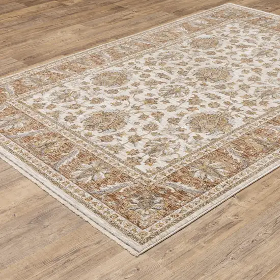 Rust And Ivory Oriental Power Loom Stain Resistant Area Rug With Fringe Photo 9