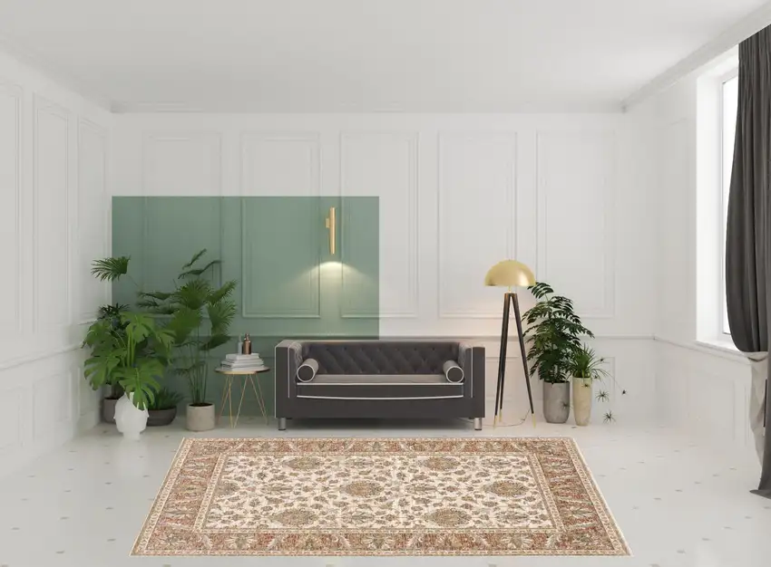 Rust And Ivory Oriental Power Loom Stain Resistant Area Rug With Fringe Photo 2