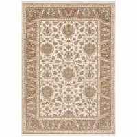 Photo of Rust And Ivory Oriental Power Loom Stain Resistant Area Rug With Fringe