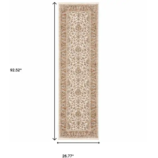 2' X 8' Rust And Ivory Oriental Power Loom Stain Resistant Runner Rug With Fringe Photo 9