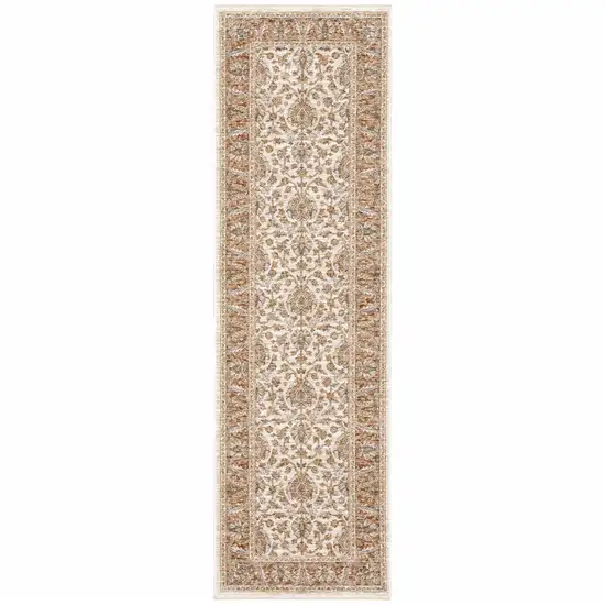 2' X 8' Rust And Ivory Oriental Power Loom Stain Resistant Runner Rug With Fringe Photo 1
