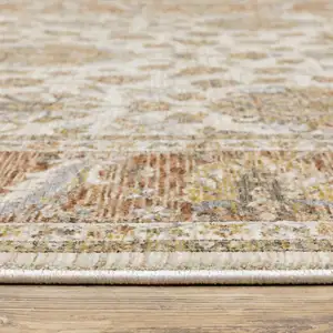 Photo of Rust And Ivory Oriental Power Loom Stain Resistant Runner Rug With Fringe