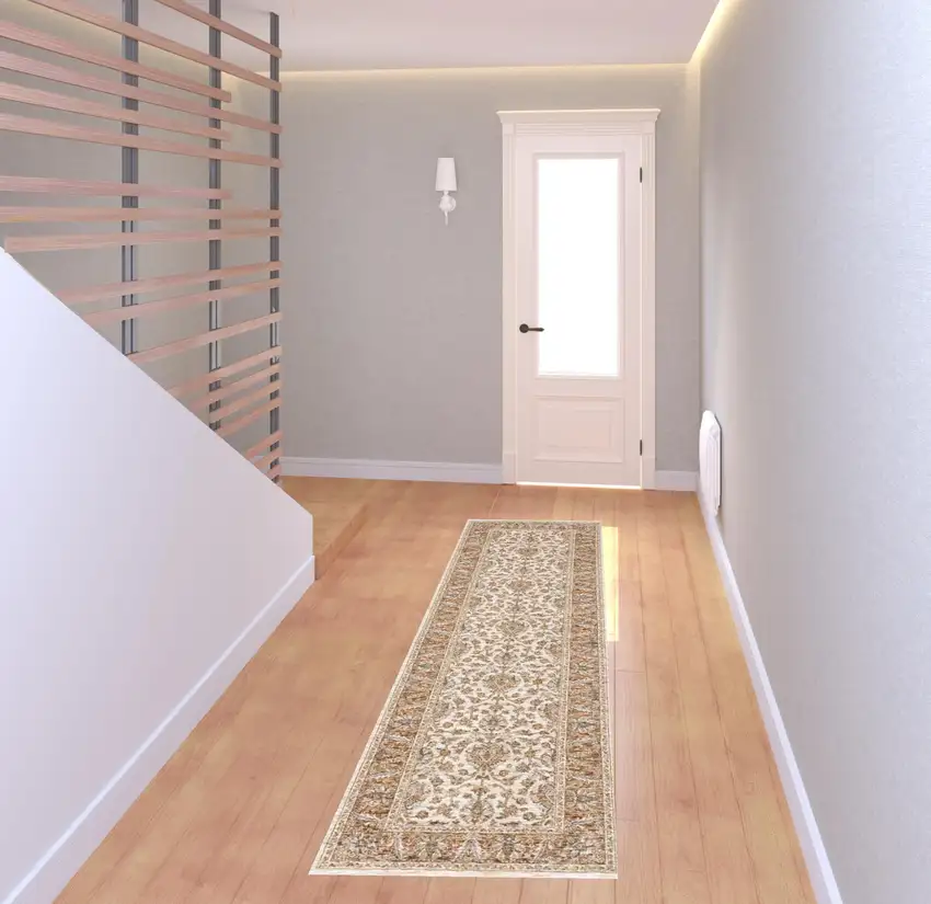 2' X 8' Rust And Ivory Oriental Power Loom Stain Resistant Runner Rug With Fringe Photo 2