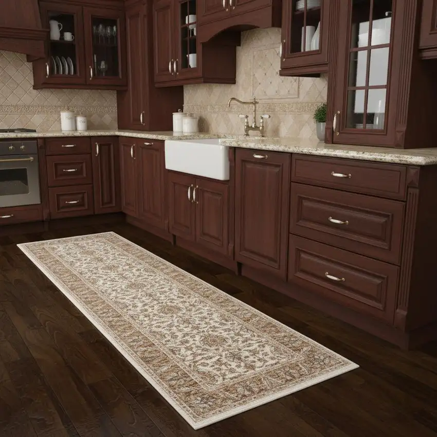 2' X 8' Rust And Ivory Oriental Power Loom Stain Resistant Runner Rug With Fringe Photo 1