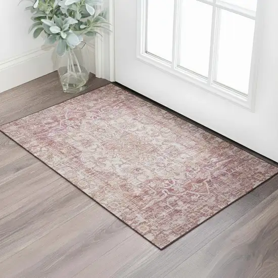 Rust And Ivory Oriental Washable Area Rug With UV Protection Photo 2