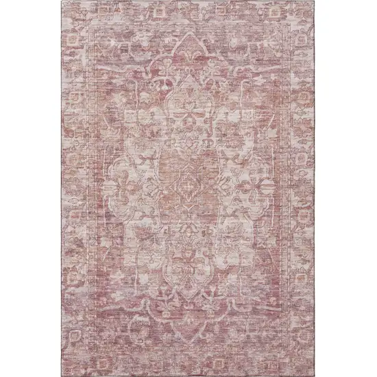 Rust And Ivory Oriental Washable Area Rug With UV Protection Photo 3