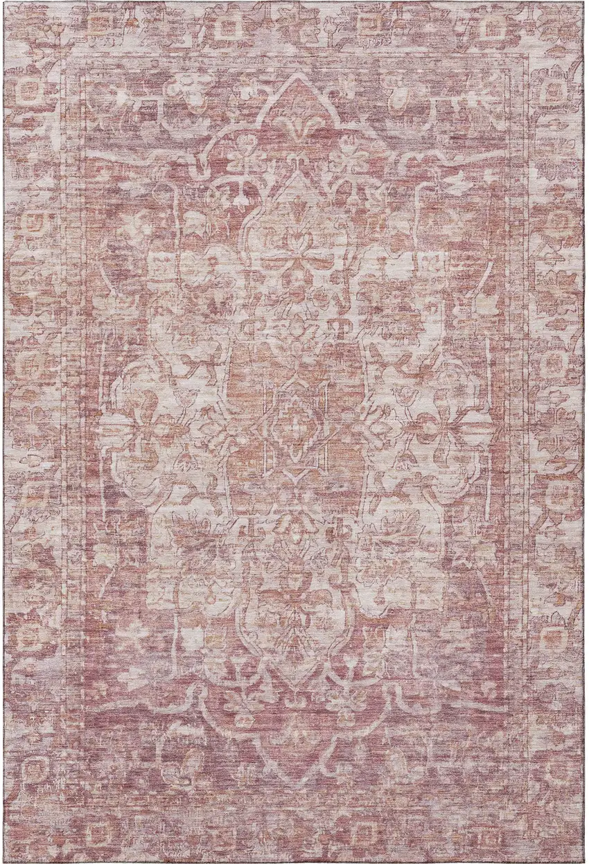 Rust And Ivory Oriental Washable Area Rug With UV Protection Photo 3