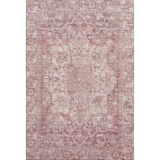 Rust And Ivory Oriental Washable Area Rug With UV Protection Photo 1