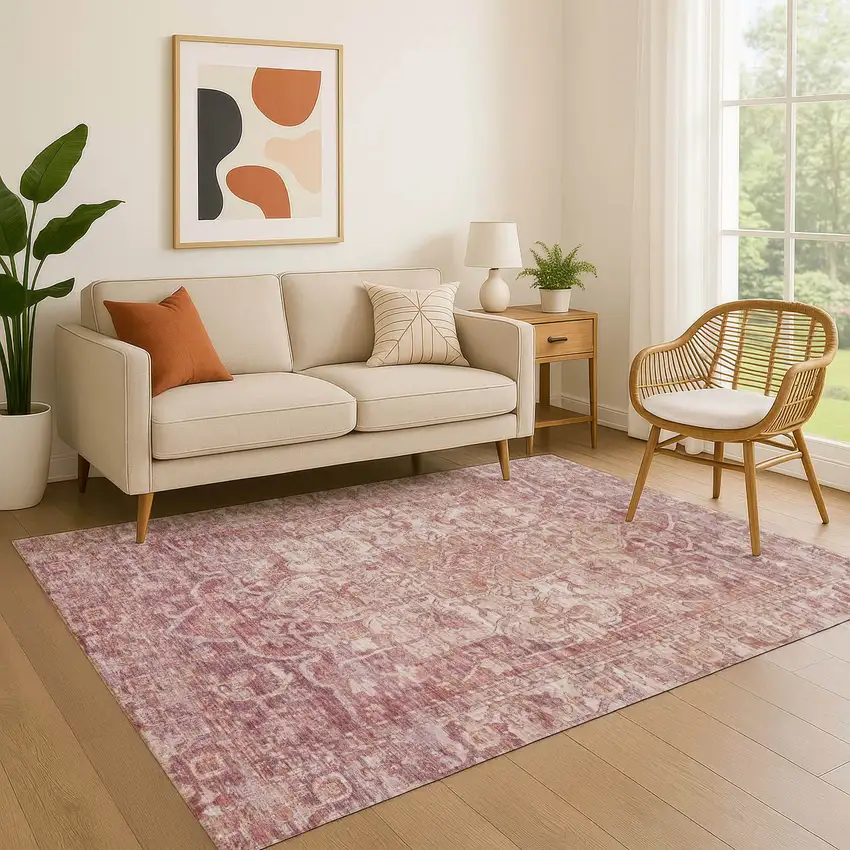 Rust And Ivory Oriental Washable Area Rug With UV Protection Photo 4