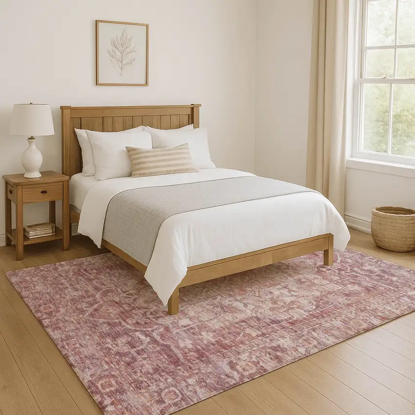 Rust And Ivory Oriental Washable Area Rug With UV Protection Photo 5