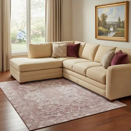 Rust And Ivory Oriental Washable Area Rug With UV Protection Photo 2