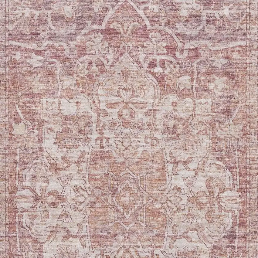 Rust And Ivory Oriental Washable Area Rug With UV Protection Photo 2