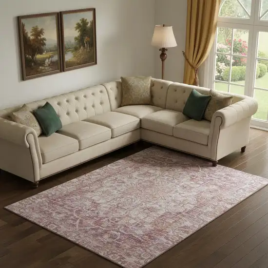 Rust And Ivory Oriental Washable Area Rug With UV Protection Photo 2