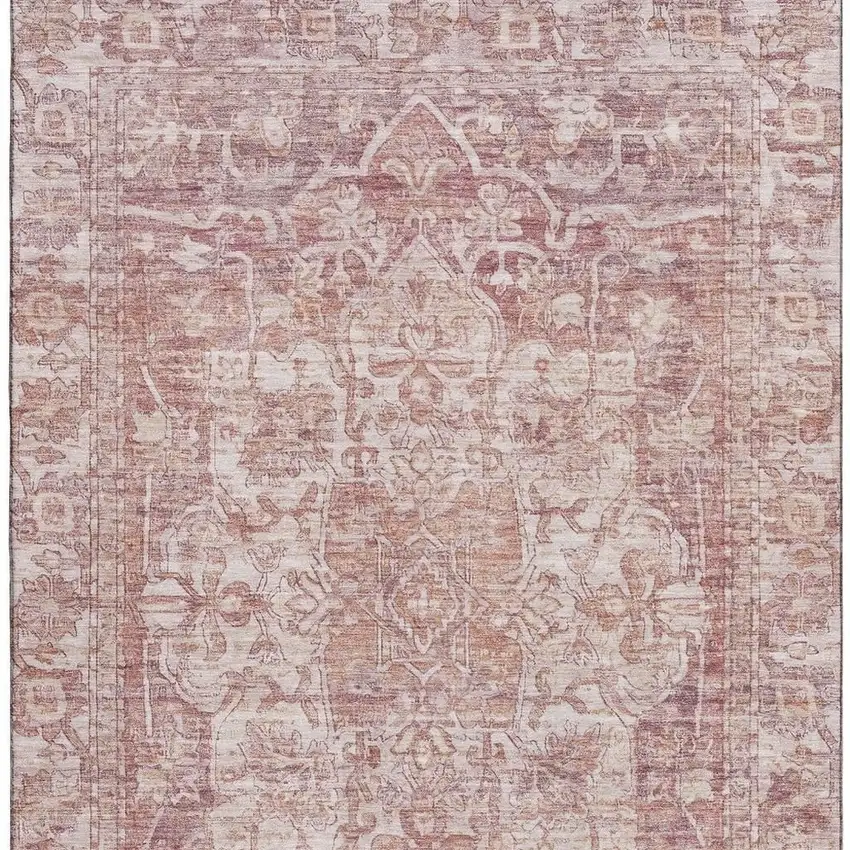 Rust And Ivory Oriental Washable Area Rug With UV Protection Photo 3