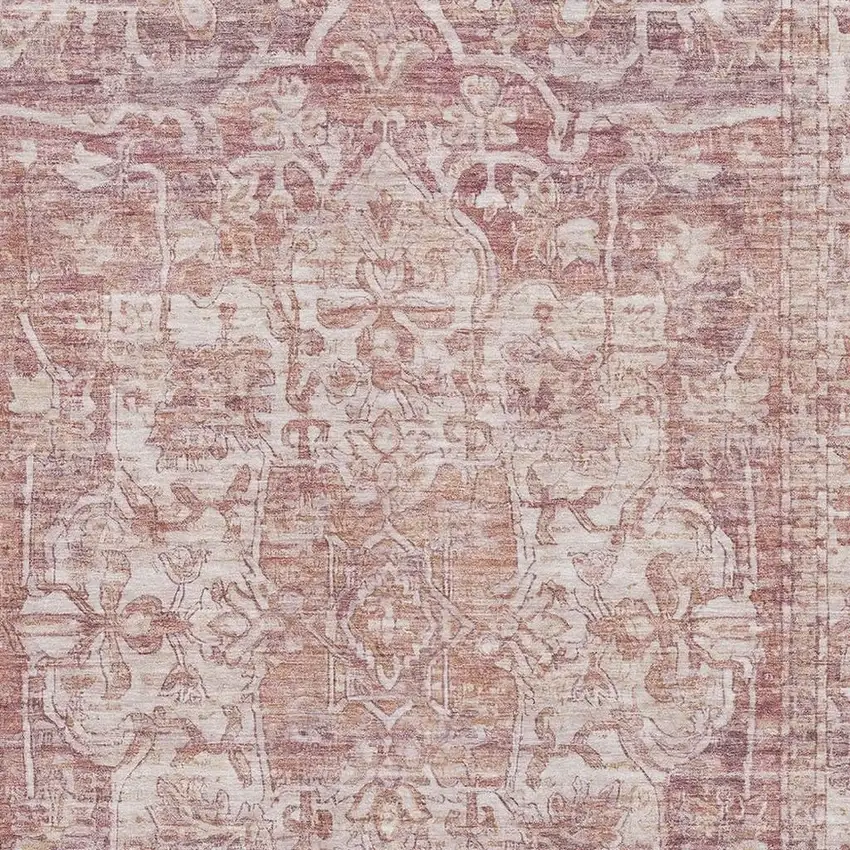 Rust And Ivory Oriental Washable Area Rug With UV Protection Photo 2