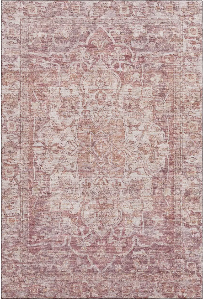 Rust And Ivory Oriental Washable Area Rug With UV Protection Photo 1