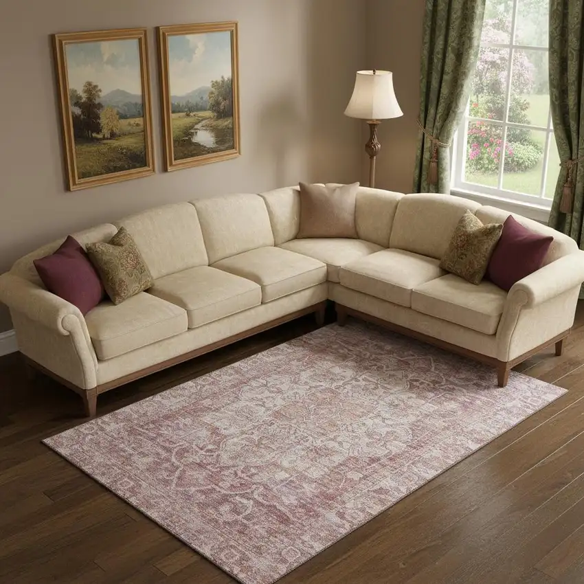 Rust And Ivory Oriental Washable Area Rug With UV Protection Photo 2