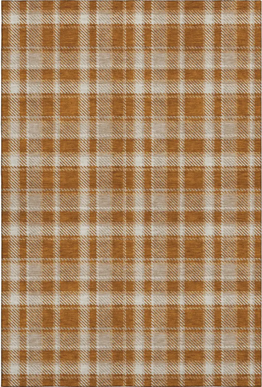 Rust And Ivory Plaid Washable Area Rug With UV Protection Photo 1