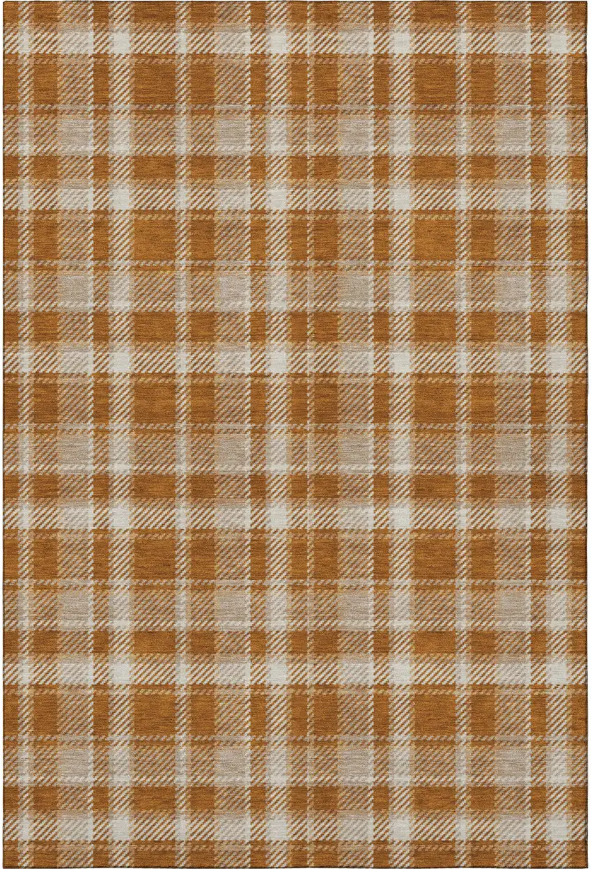 Rust And Ivory Plaid Washable Area Rug With UV Protection Photo 3