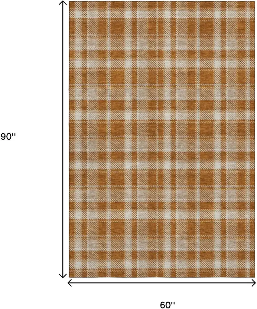 Rust And Ivory Plaid Washable Area Rug With UV Protection Photo 8